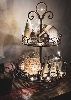 Festive Two-Tiered Christmas Decoration Display