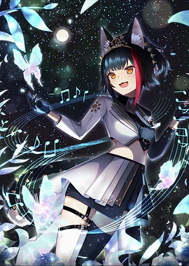 Anime Girl with Wolf Ears and Music