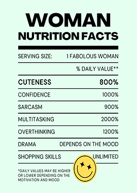 Funny Woman Nutrition Facts Poster - Sarcastic Wall Art Gift