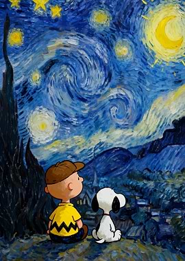 Charlie Brown and Snoopy Starry Night