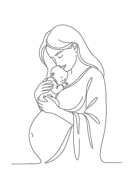 Pregnant Woman Holding Baby Line Art
