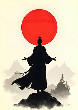 Silhouette of a Figure Under Red Sun