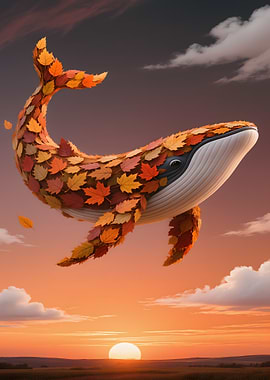 Autumn Leaf Whale Sunset