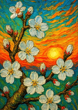 Blossom Branch at Sunset Painting
