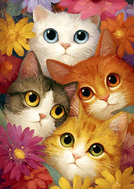 Cats and Flowers Painting