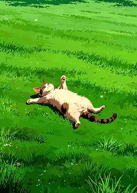 Cat Relaxing in Green Grass