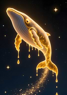 Golden Whale in Starry Sky