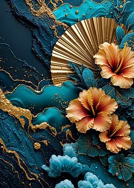 Teal Gold Hibiscus Flower