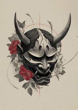 Hannya Mask with Floral Accents