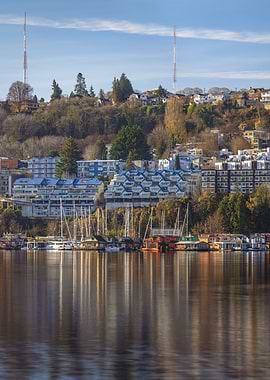 Seattle Waterfront View with Houseboats