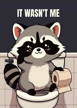 Cartoon Raccoon on Toilet with Text