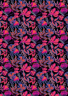 Floral Pattern with Pink and Blue