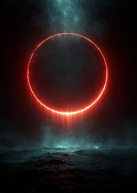 Fiery Ring in Dark Landscape