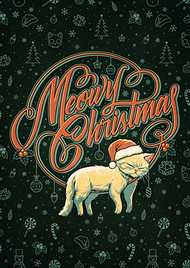 Meowy Christmas Cat Holiday Illustration