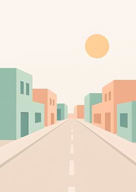 Minimalist Cityscape with Geometric Buildings