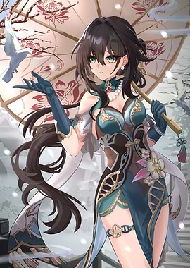 Girl with Umbrella and Birds