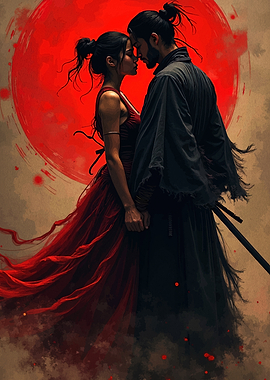 Samurai Love in Red and Black