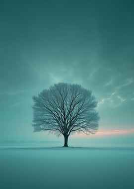 Solitary Tree in Winter Landscape