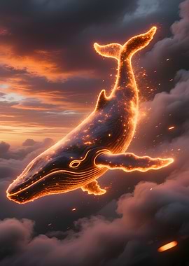 Glowing Whale in Cloudy Sky