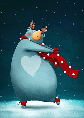 Winter Bear with Antlers and Scarf