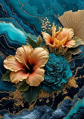 Teal Gold Hibiscus Flower