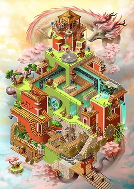 Isometric Asian Dragon Temple