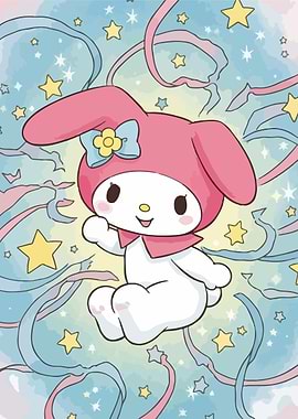 My Melody Illustration with Stars and Ribbons