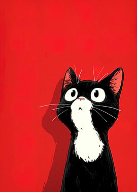 Cartoon Black and White Cat