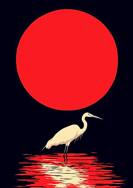 Heron and Red Sun