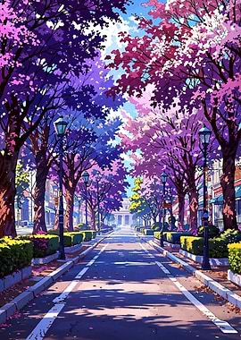 Cherry Blossom Street Anime Style