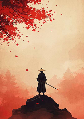 Samurai in Autumn Landscape