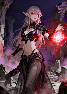 Dark Elf Sorceress – Gothic Fantasy Anime Art Poster