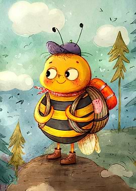 Cartoon Bee Hiker Illustration