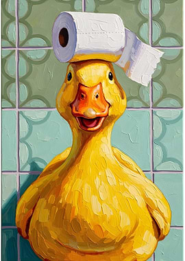Duck with Toilet Paper on Head