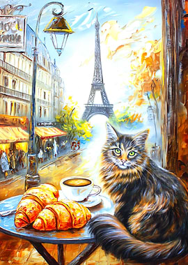 Parisian Cafe Cat Painting