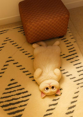 Cartoon Cat Lying on Back