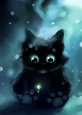 Cute Black Cat Digital Art