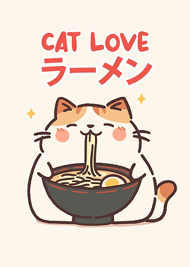 Cat Love Ramen Illustration