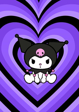 Kuromi with Purple Heart Background
