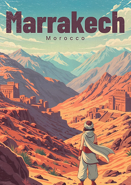 Girl Overlooking Atlas Mountains in Pastel Dawn