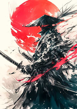 Samurai Warrior with Rising Sun