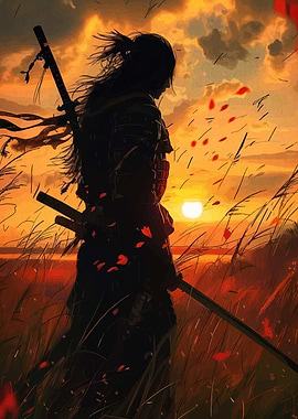 Samurai Sunset Silhouette