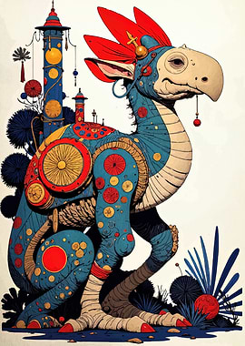 Whimsical Blue Creature with Red Accents