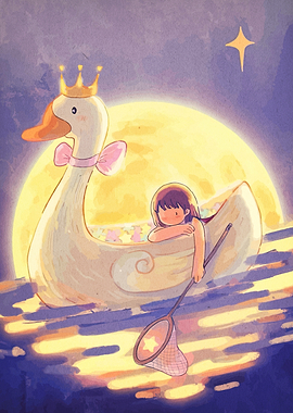 Girl in Swan Boat Catching Stars