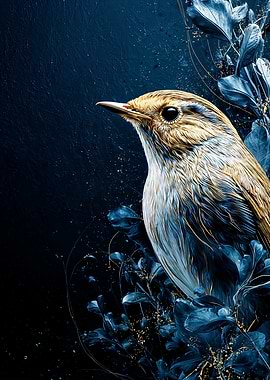 Elegant Bird Portrait with Floral Accents