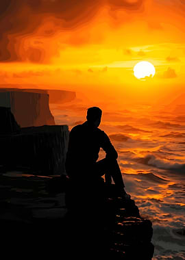 Silhouette at Sunset over Ocean