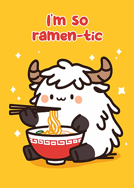 Cute Monster Eating Ramen Illustration