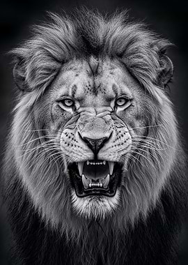Roaring Lion Portrait in Black and White