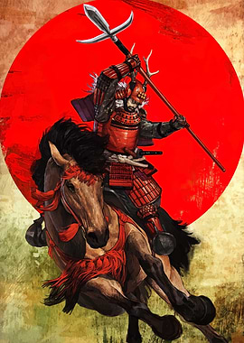 Samurai Warrior on Horseback with Naginata