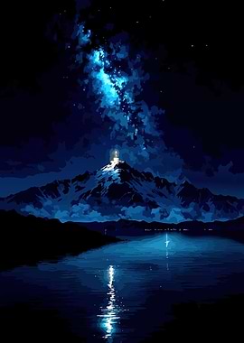 Mountain Peak Under Starry Night Sky